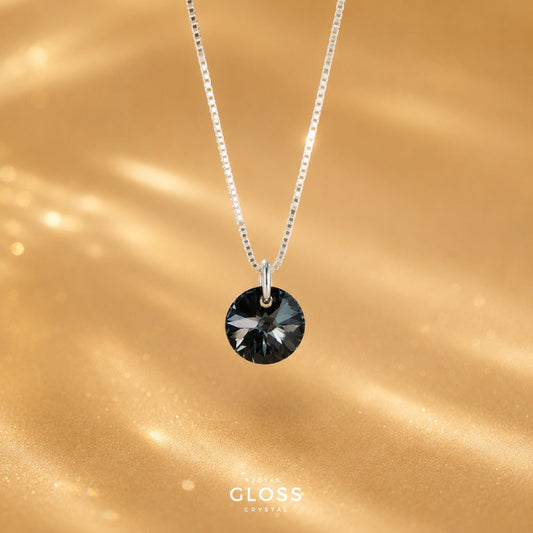 Collar Punto Luz Plata Negro Swarovski - Joyas Gloss Crystal