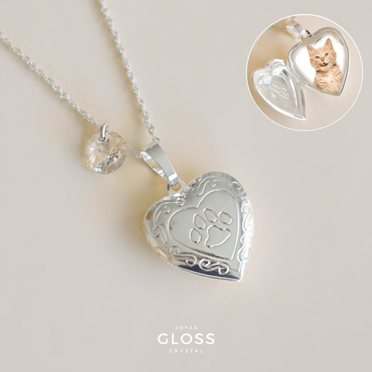 Collar Relicario Mascota Plata - Joyas Gloss Crystal
