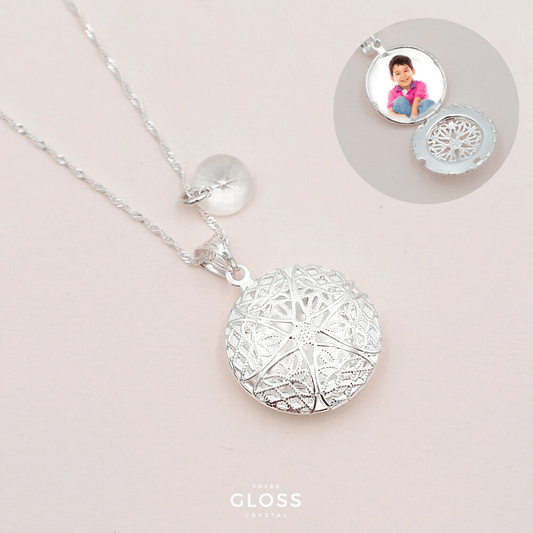 Collar Relicario Redondo Plata - Joyas Gloss Crystal