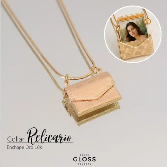 Collar Relicario Sobre Enchape Oro 18k - Joyas Gloss Crystal