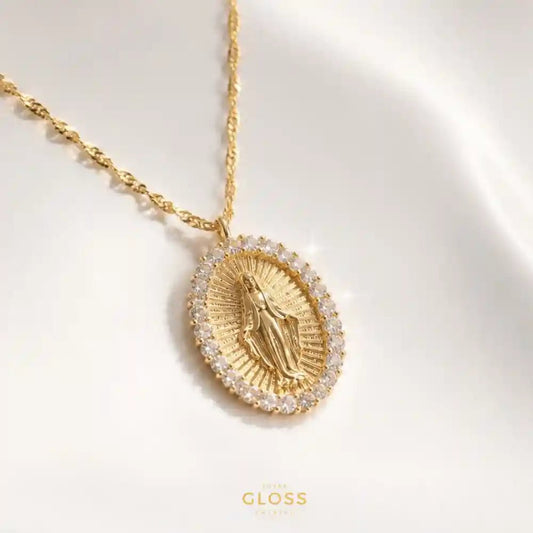 Collar Virgen Circon Blanco Oro 18k - Joyas Gloss Crystal