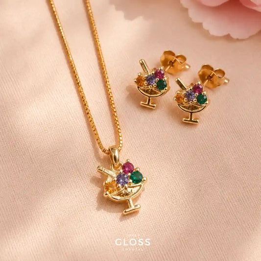 Conjunto Niña Yummy Baño de Oro 18k - Joyas Gloss Crystal