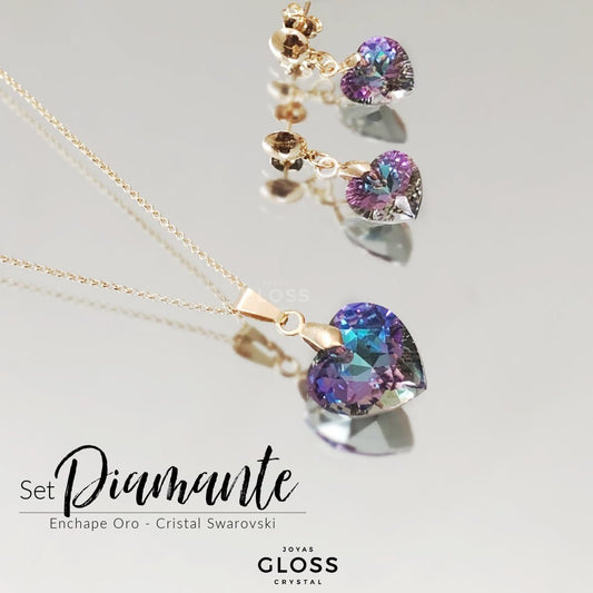 Joyero + Conjunto Diamante Vitrail Light Oro Swarovski - Joyas Gloss Crystal