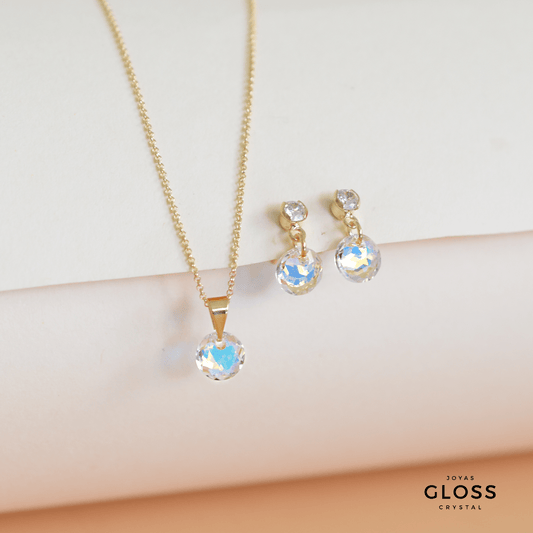 Joyero + Conjunto Punto de Luz Oro Swarovski - Joyas Gloss Crystal
