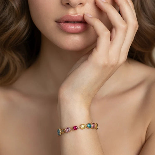 Pulsera Emperatriz Colores Baño de Oro 18k - Joyas Gloss Crystal