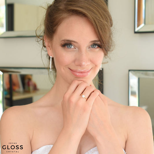 Anillo Compromiso Circón Enchape Oro 18k. - Joyas Gloss Crystal