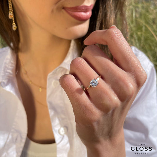 Anillo Compromiso Circón Maxi Enchape Oro 18k. - Joyas Gloss Crystal