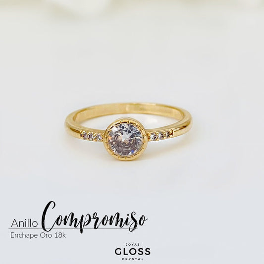 Anillo Compromiso Enchape oro 18k. - Joyas Gloss Crystal
