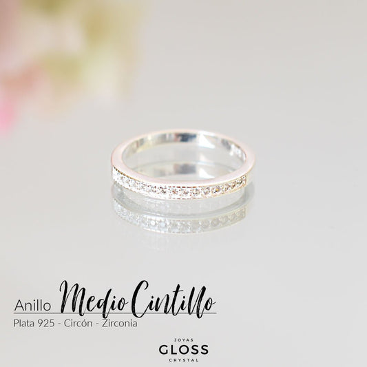 Anillo Compromiso Medio Cintillo Circón Plata 925 - Joyas Gloss Crystal