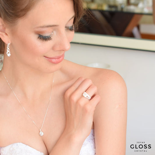 Anillo Matrimonio Doble Plata 925 - Joyas Gloss Crystal