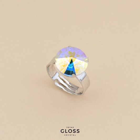 Anillo Rivoli Grande Aurora Boreal Rodinado - Joyas Gloss Crystal