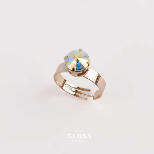 Anillo Rivoli Pequeño Aurora Boreal Baño de Oro - Joyas Gloss Crystal
