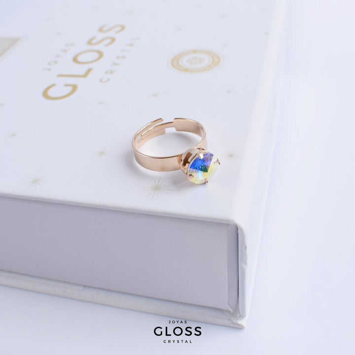 Anillo Rivoli Pequeño Aurora Boreal Baño de Oro - Joyas Gloss Crystal