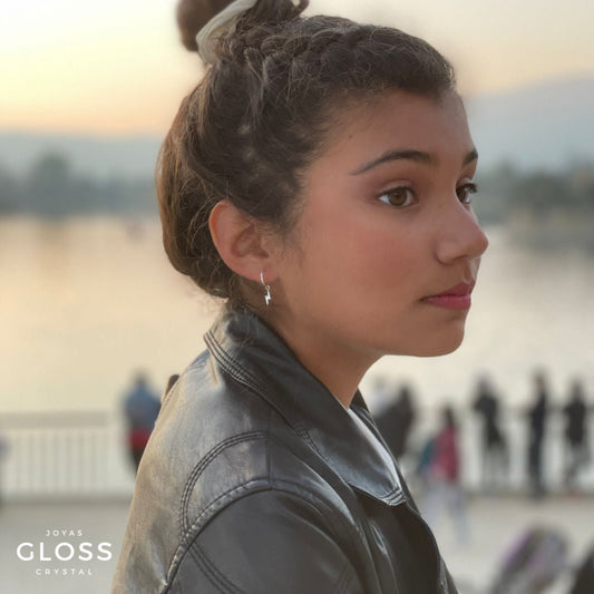 Aros Argolla Rayo Plata - Joyas Gloss Crystal