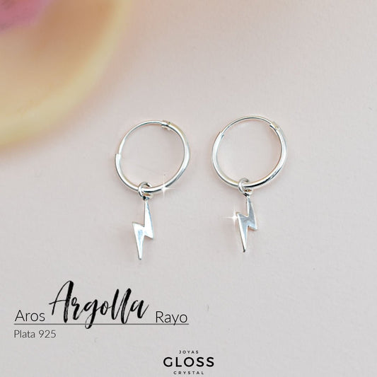 Aros Argolla Rayo Plata - Joyas Gloss Crystal