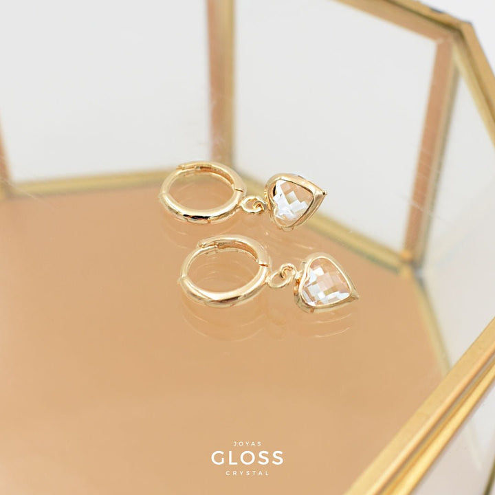 Aros Aura Corazón Oro - Joyas Gloss Crystal
