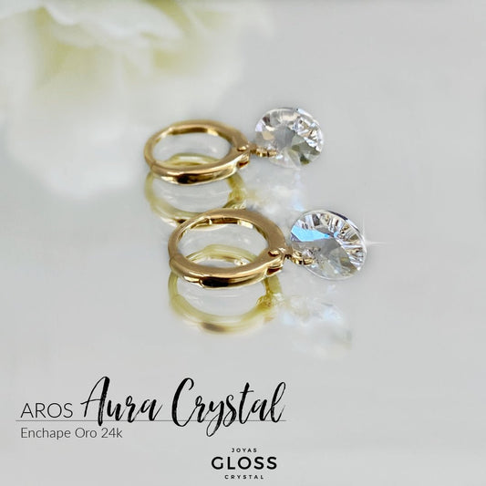 Aros Aura Crystal Oro Cristal Genuino - Joyas Gloss Crystal