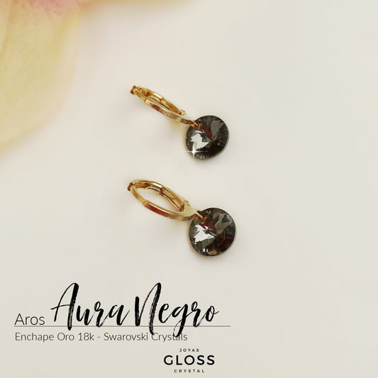 Aros Aura Negro Oro Cristal Genuino - Joyas Gloss Crystal