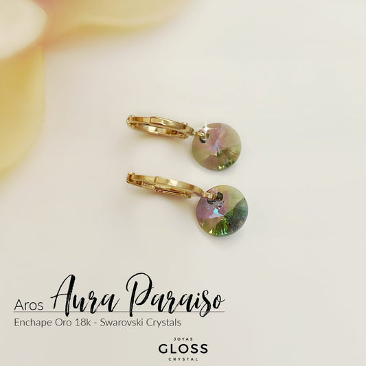 Aros Aura Paraiso Oro Cristal Genuino - Joyas Gloss Crystal