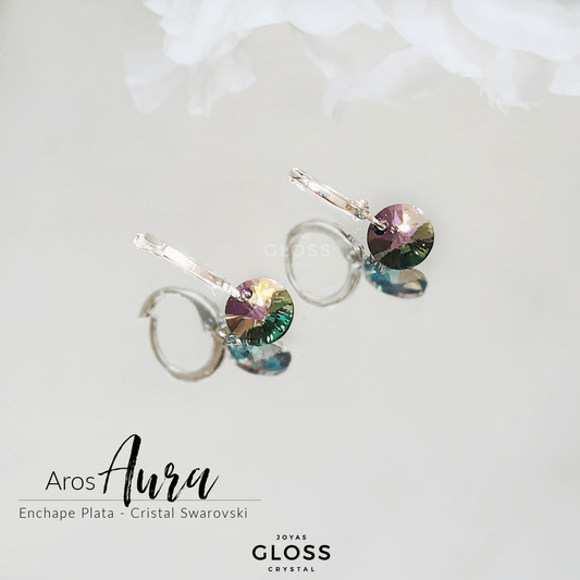 Aros Aura Paraiso Plata Cristal Genuino - Joyas Gloss Crystal