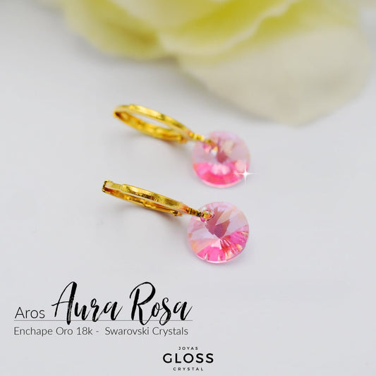 Aros Aura Rosa Oro Cristal Genuino - Joyas Gloss Crystal