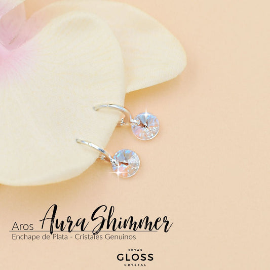 Aros Aura Shimmer Plata Cristal Genuino - Joyas Gloss Crystal
