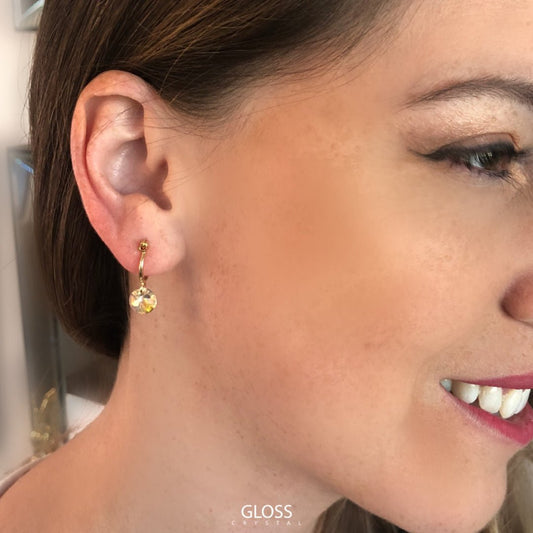 Aros Aura Tornasol Oro Cristal Genuino - Joyas Gloss Crystal