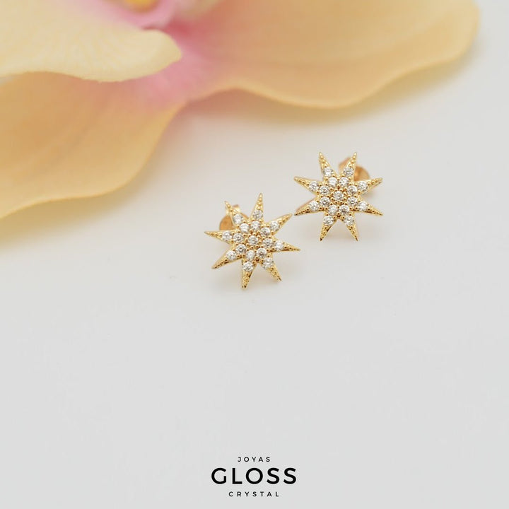 Aros Destello Enchape Oro 18k - Joyas Gloss Crystal