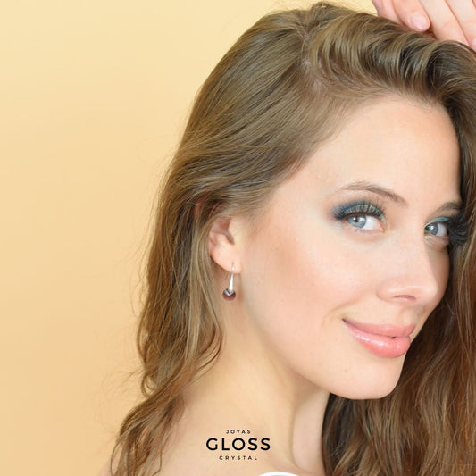 Aros Lux Morado Plata - Joyas Gloss Crystal