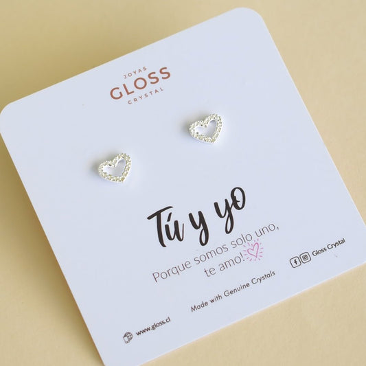 Aros Tu y yo Corazón Plata - Joyas Gloss Crystal