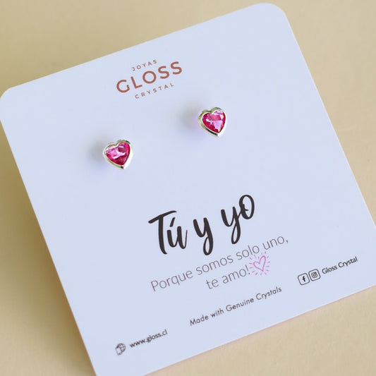 Aros Tu y yo Fucsia Plata - Joyas Gloss Crystal