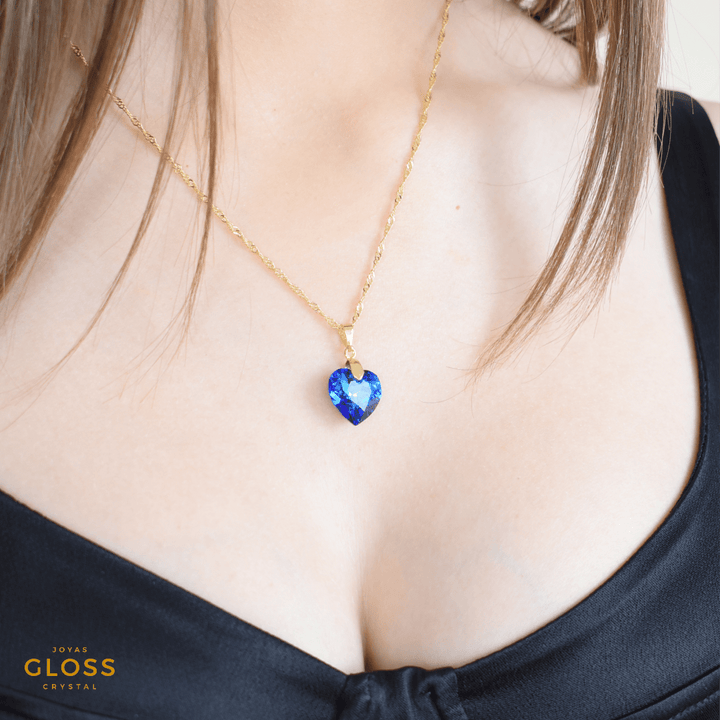 Collar Corazón Titanic Azul Baño de Oro - Joyas Gloss Crystal