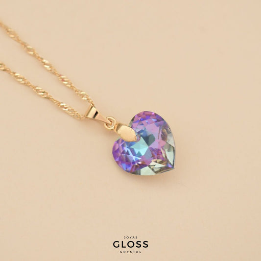 Collar Corazón Titanic Morado Baño de Oro - Joyas Gloss Crystal