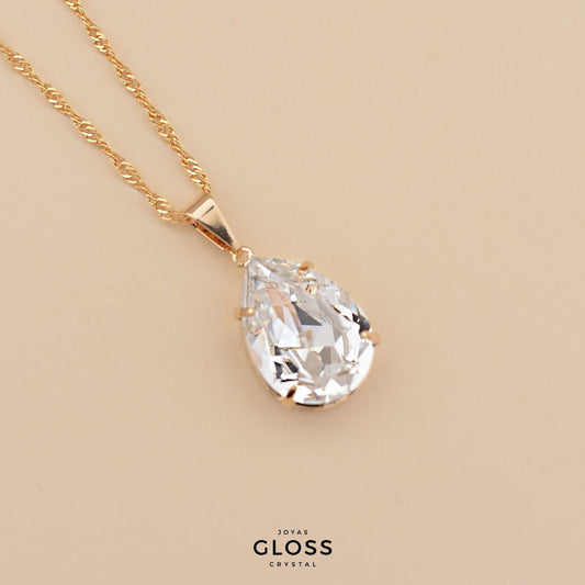 Collar Gota Diamonds Crystal Grande Oro 18k - Joyas Gloss Crystal