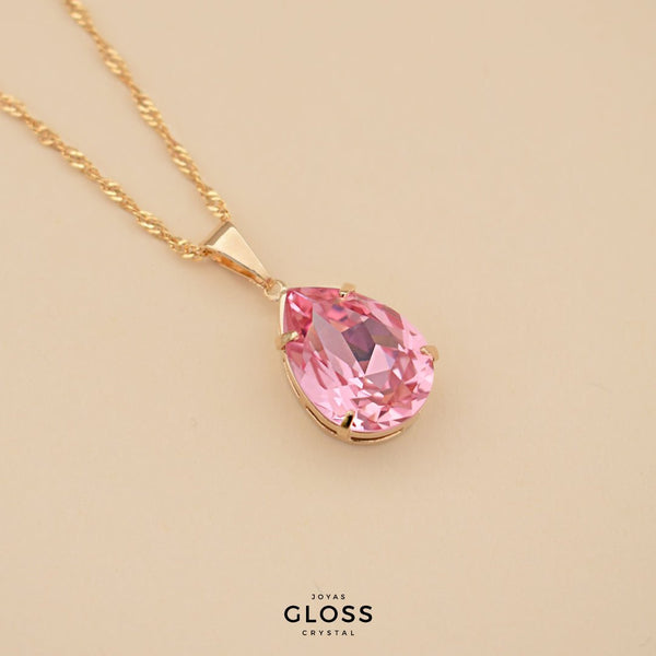 Collar Gota Diamonds Rosé Grande Oro - Joyas Gloss Crystal