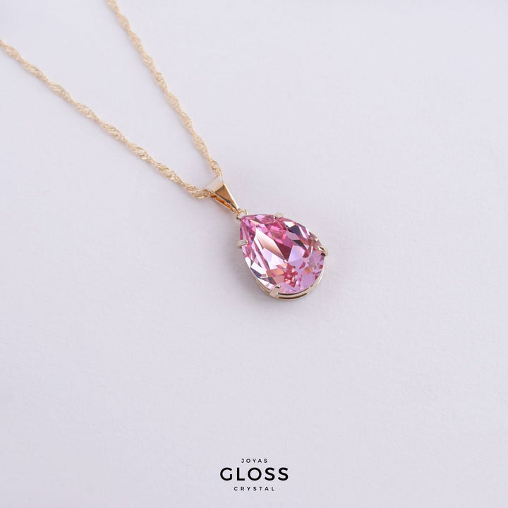 Collar Gota Diamonds Rosé Grande Oro - Joyas Gloss Crystal