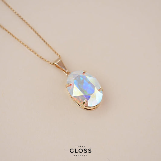 Collar Ovalado Diamonds Tornasol Baño de Oro - Joyas Gloss Crystal