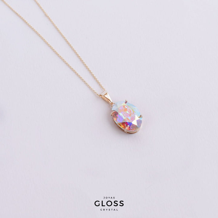 Collar Ovalado Diamonds Tornasol Baño de Oro - Joyas Gloss Crystal