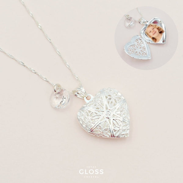 Collar Relicario Corazón Plata - Joyas Gloss Crystal
