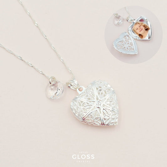 Collar Relicario Corazón Plata - Joyas Gloss Crystal