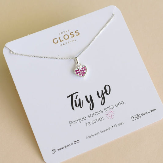 Collar Tú y yo corazón Plata - Joyas Gloss Crystal