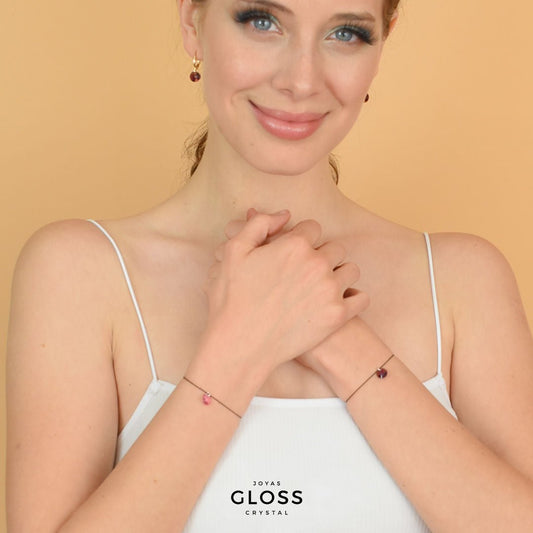 Pulsera Hermanas Morado Hilo Cristal Genuino - Joyas Gloss Crystal