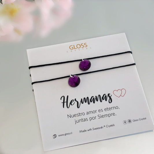 Pulsera Hermanas Morado Hilo Cristal Genuino - Joyas Gloss Crystal