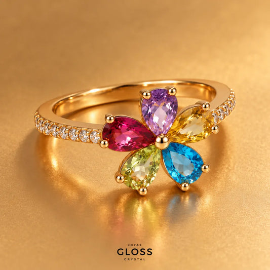 Anillo Zafira Flor Oro 18k