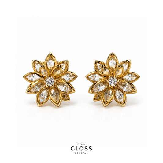 Aros Flor de Lotus Crystal Oro 18k