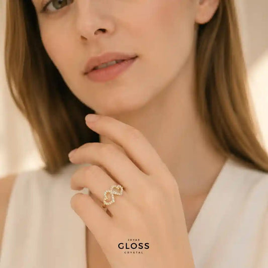 Anillo Amor Amor Doble Corazón Baño de Oro 18k - Joyas Gloss Crystal