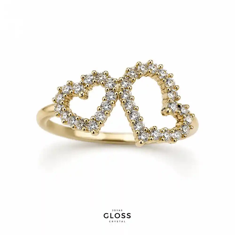 Anillo Amor Amor Doble Corazón Baño de Oro 18k - Joyas Gloss Crystal