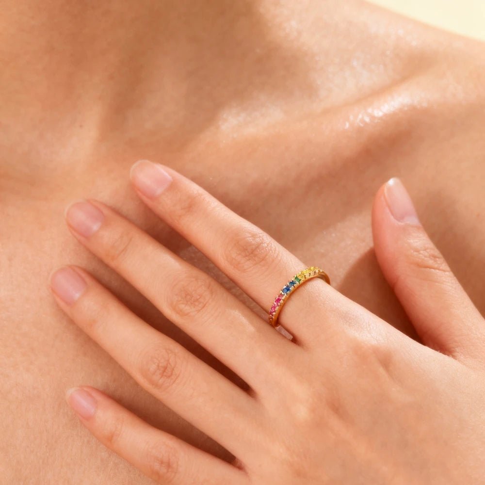 Anillo Arcoiris baño de oro 18k - Joyas Gloss Crystal