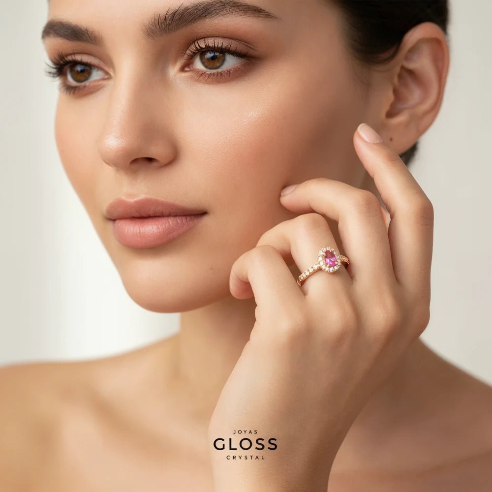 Anillo Azalea Rubí baño oro 18k - Joyas Gloss Crystal