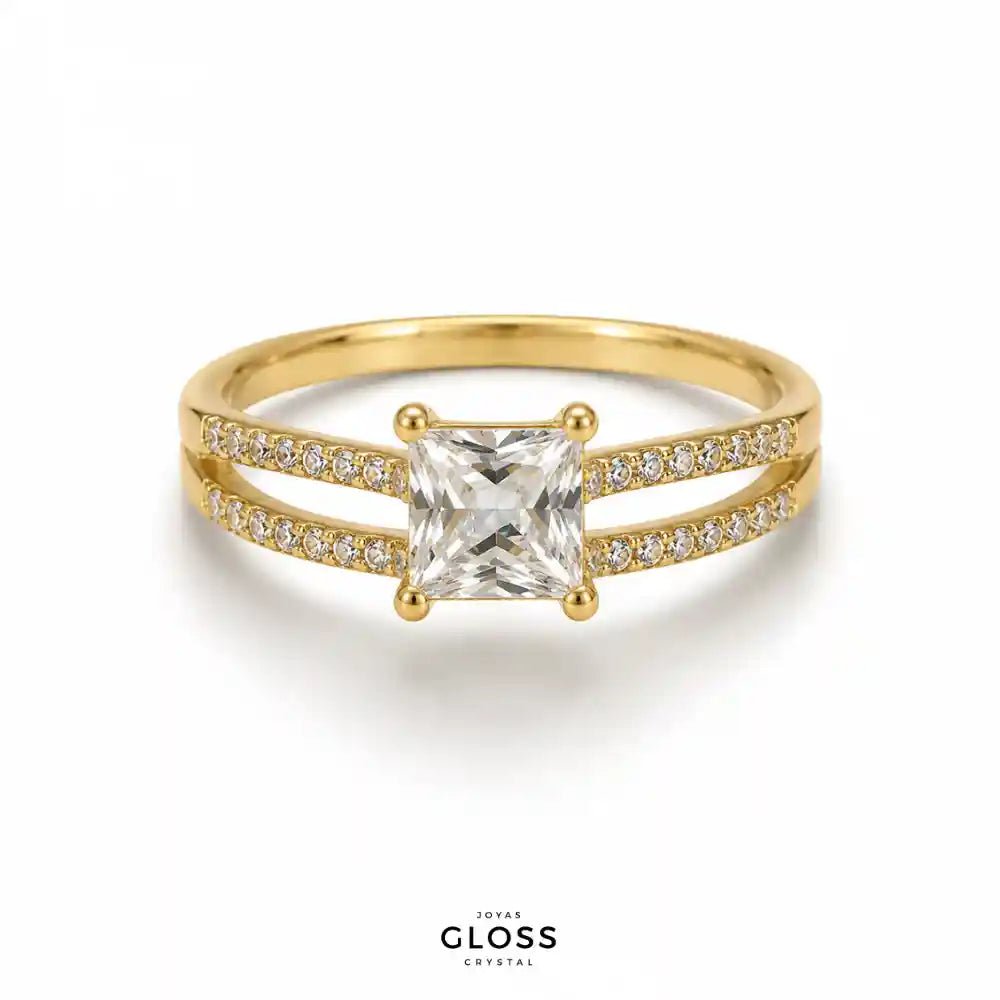 Anillo Compromiso Joaquina Baño de Oro 18k - Joyas Gloss Crystal